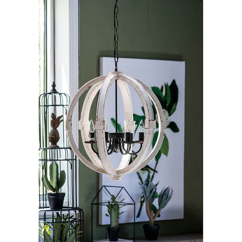 6 - Light Wood Chandelier With Adjustable Chain For Kitchen, Dining Hall Entrance, Bulb Not Included