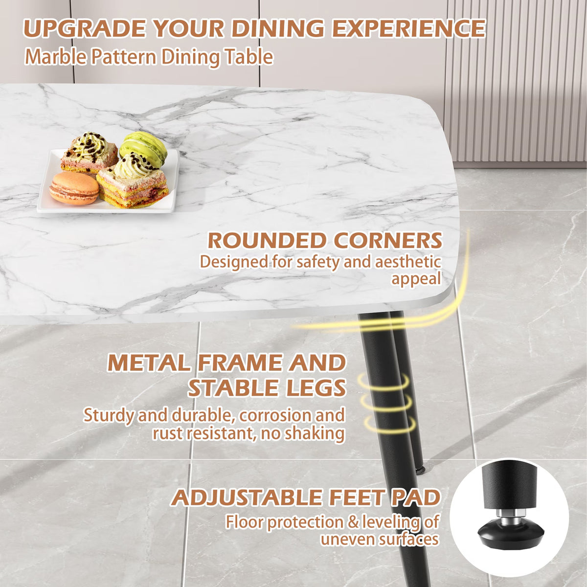 VFF Modern Kitchen Dining Table With MDF Tabletop And Sturdy Metal Frame
