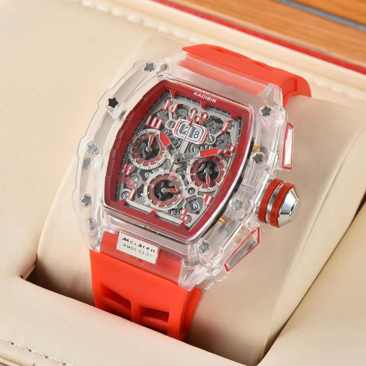 Transparent Six-Hand Quartz Watch with Rotating Chassis