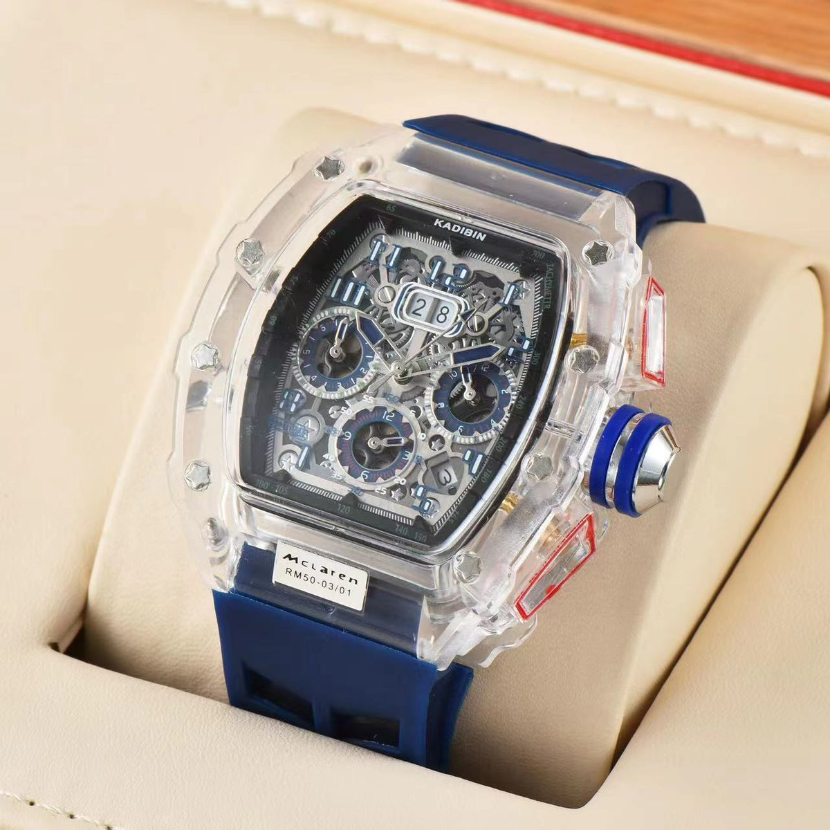 Transparent Six-Hand Quartz Watch with Rotating Chassis