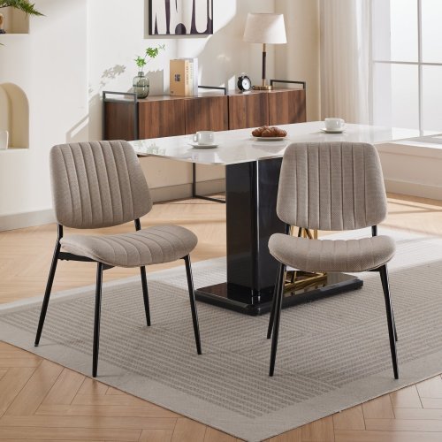 Dining Chairs Set Of 2 Modern Retro Linen Chair With Bentwood Back Upholstered Seat Metal Legs Adjustable Foot For Kitchen Dining Room Chairs