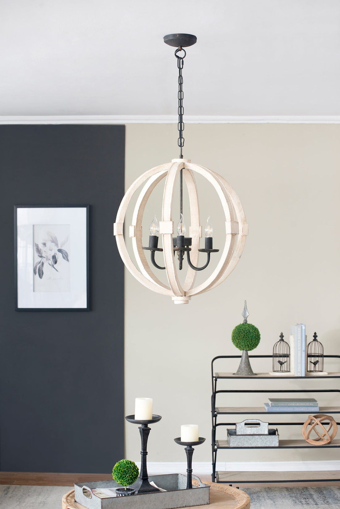 6 - Light Wood Chandelier With Adjustable Chain For Kitchen, Dining Hall Entrance, Bulb Not Included