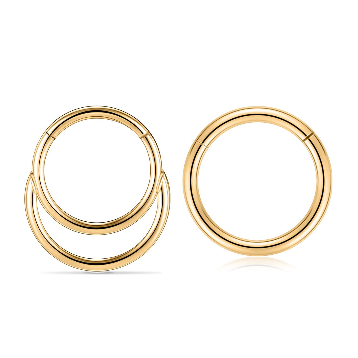 PEAKLINK Hinged Segment Seamless Clicker Ring 16G Daith Earrings Surgical Steel Septum Jewelry Gold Septum Nose Ring Tragus Pierxing Conch Jewelry Cartilage Helix Rook Hoop Earring 10mm