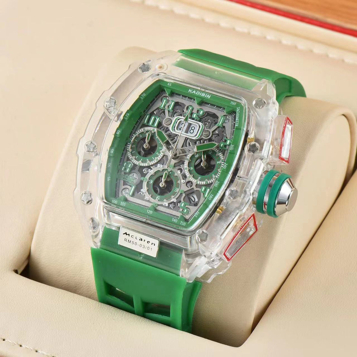 Transparent Six-Hand Quartz Watch with Rotating Chassis
