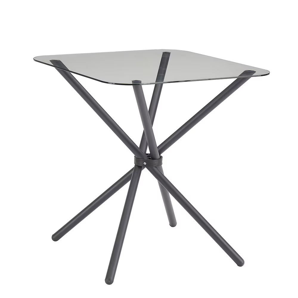 Dining Set For 2, Square Glass Tempered Dining Table With 4 Legs And 2 Metal Chair For Home Office Kitchen Dining Room, Black &amp; Brown