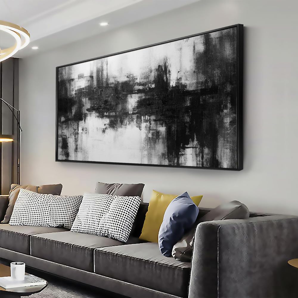 Abstract Wall Art Large Size Framed Home Artwork Decor Black and White Modern Minimalist Canvas Painting Living Room Decor for Bedroom Office Wall Decor 30"x60"