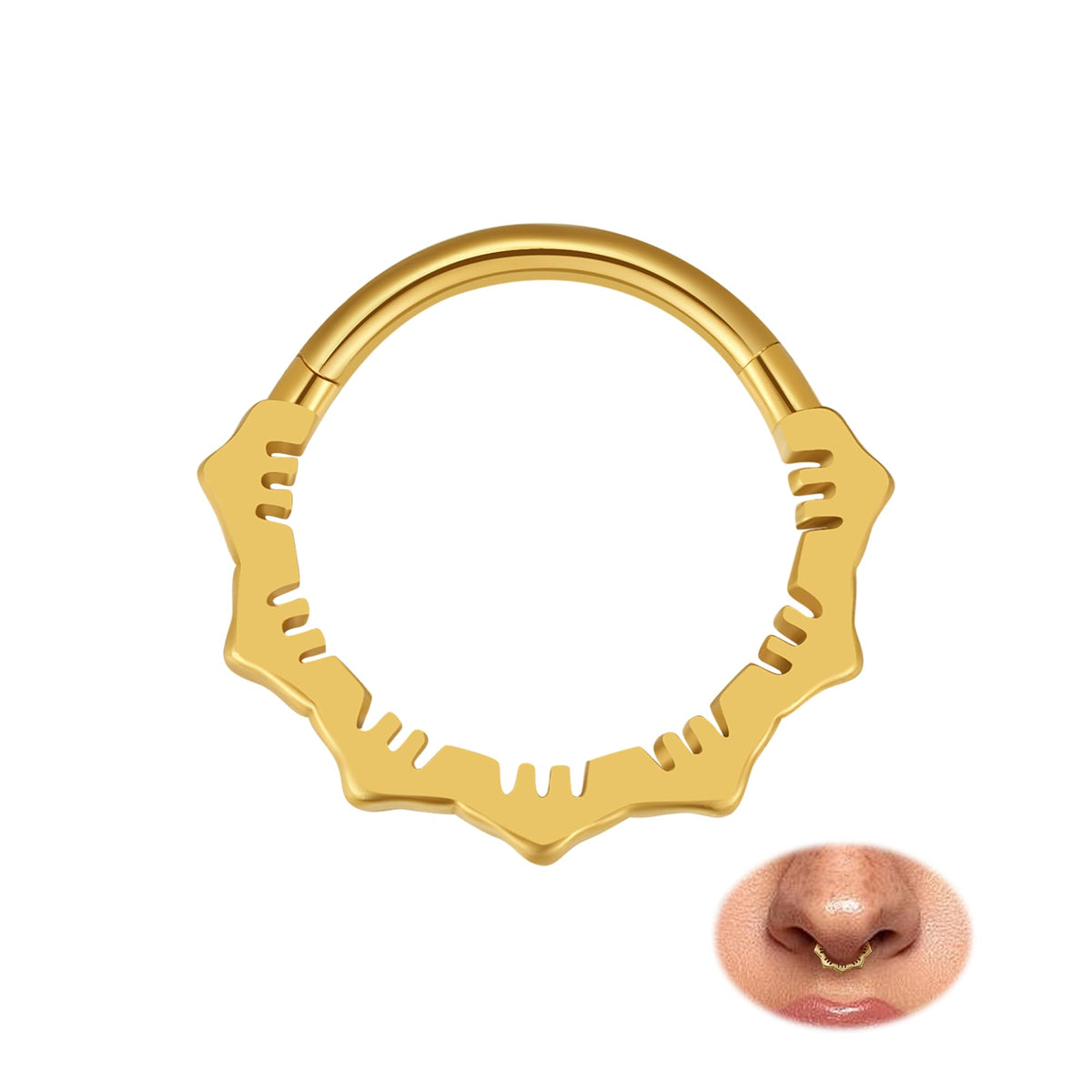 16G Flower Septum Clicker Rings Daith Hoop Earrings in 316L Surgical Steel 16 Gauge 8mm Hinged Nose Hoop Piercing Jewelry Gold