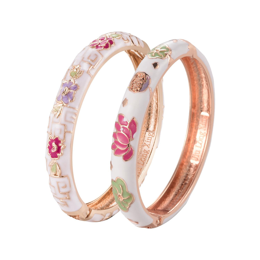 UJOY Vintage Cloisonne Bracelets Flower Enameled Jewelry Gold Plated Cuff Bangle for Women Gift Box 55A35-55A114 White