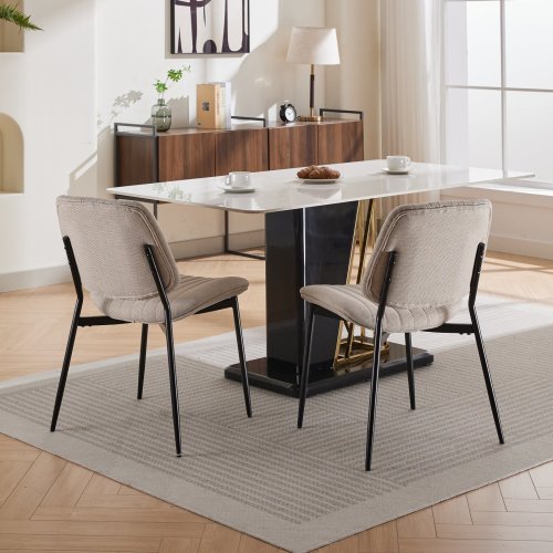 Dining Chairs Set Of 2 Modern Retro Linen Chair With Bentwood Back Upholstered Seat Metal Legs Adjustable Foot For Kitchen Dining Room Chairs