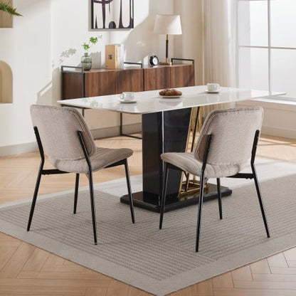 Dining Chairs Set Of 2 Modern Retro Linen Chair With Bentwood Back Upholstered Seat Metal Legs Adjustable Foot For Kitchen Dining Room Chairs
