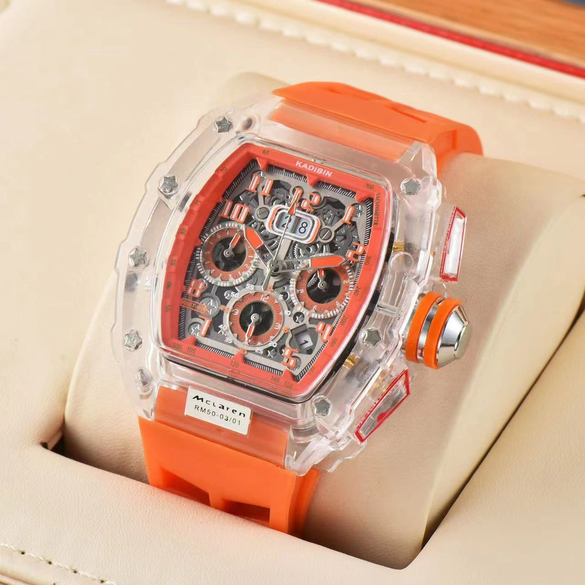 Transparent Six-Hand Quartz Watch with Rotating Chassis
