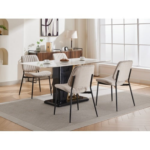 Dining Chairs Set Of 2 Modern Retro Linen Chair With Bentwood Back Upholstered Seat Metal Legs Adjustable Foot For Kitchen Dining Room Chairs