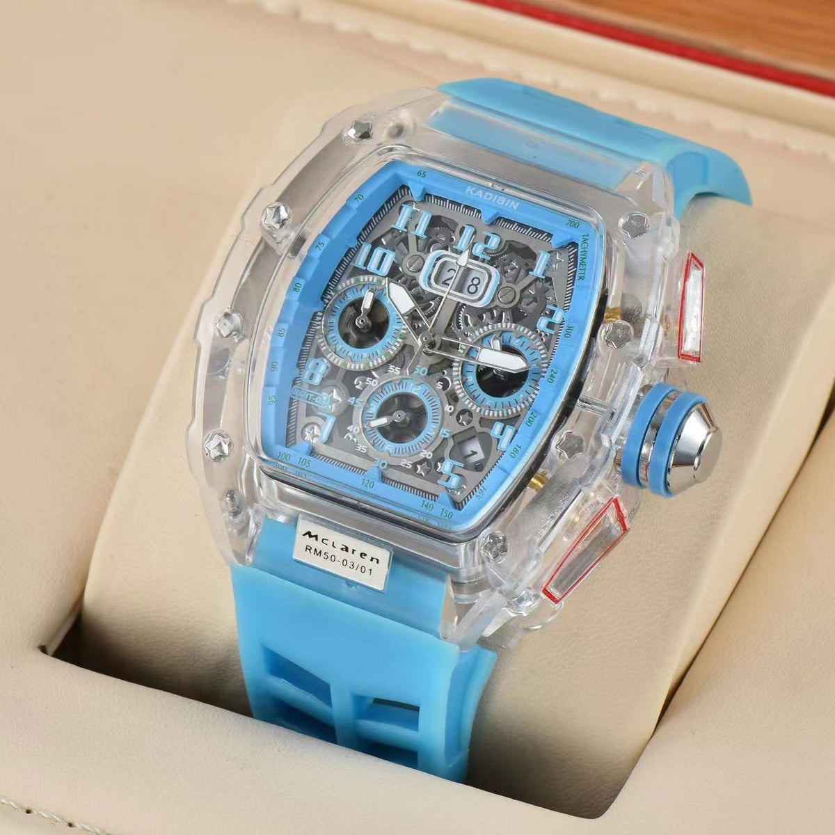 Transparent Six-Hand Quartz Watch with Rotating Chassis