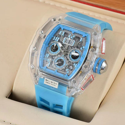 Transparent Six-Hand Quartz Watch with Rotating Chassis