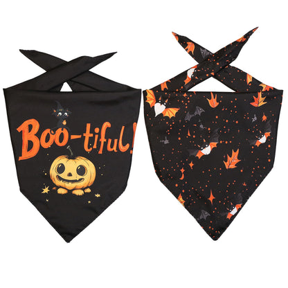 JouiiSiYa Halloween Dog Bandana Pumpkin and Bat Pet Triangle Scarf Adjustable Washable Pet Neckerchief Bibs Dog Halloween Costume Decoration Dual-layer Pet Bandanas for Halloween (2 Pack X-Large)
