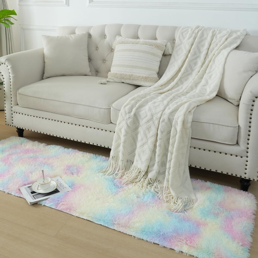 MIIKGEEA Area Rugs for Bedroom Living Room 2x6 Ft Shag Area Rug Soft Fluffy Area Rug for Living Room Bedroom for Nursery Room Living Room Home Decor and Kids Room (Rainbow)