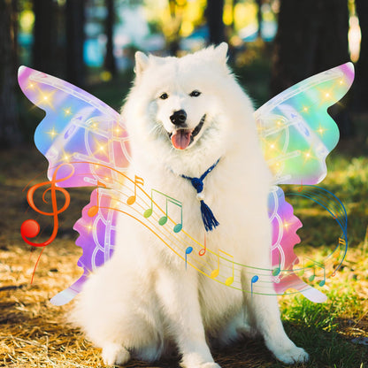 Pet Glowing Wings Pet Electric Fairy Wings Costume Pet Butterfly Wings with LED Lights and Music Halloween Cosplay Party Dress Up Colorful Moving Butterfly Wings for Pet Dog