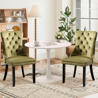SoarTalent 3-Pieces 31.5" Round Dining Table Set for 2White Dining Table &amp; 2 Velvet Upholstered Dining Chairs for Kitchen Dining Room Apartment Small Space(White Table &amp; Olive Green Chairs)