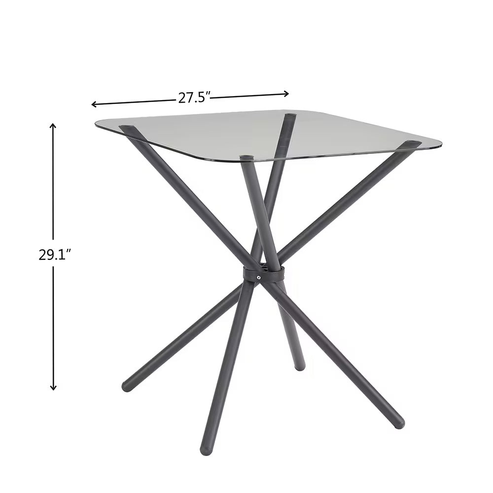 Dining Set For 2, Square Glass Tempered Dining Table With 4 Legs And 2 Metal Chair For Home Office Kitchen Dining Room, Black &amp; Brown