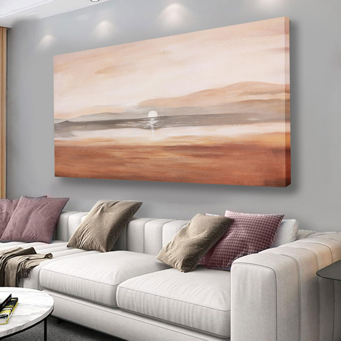 AERART Abstract Wall Art Earth Tones Sunrise Nature Scenery Wall Decor Canvas Print Artwork for Living Room Bedroom Office Home Decor 24"x48"