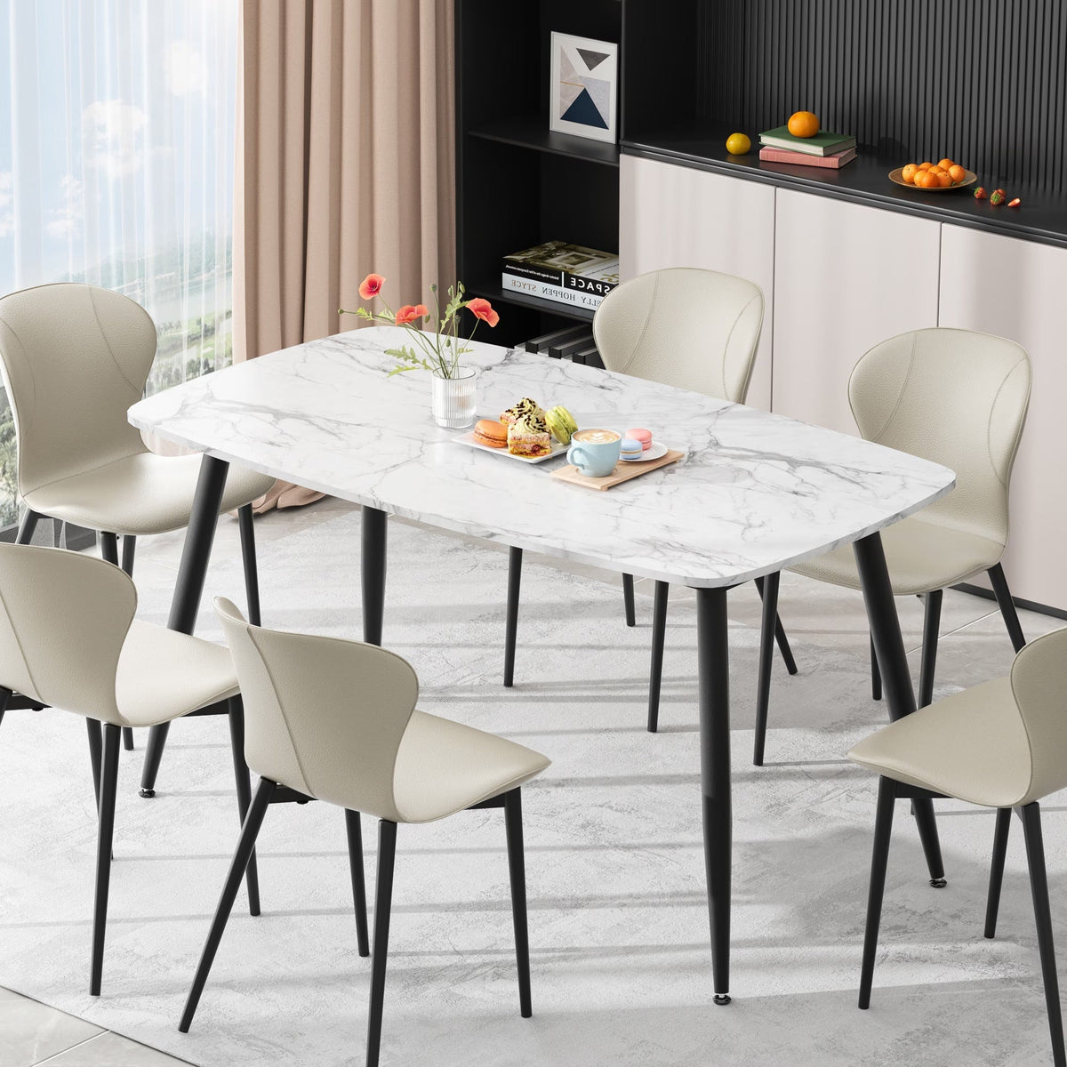 VFF Modern Kitchen Dining Table With MDF Tabletop And Sturdy Metal Frame