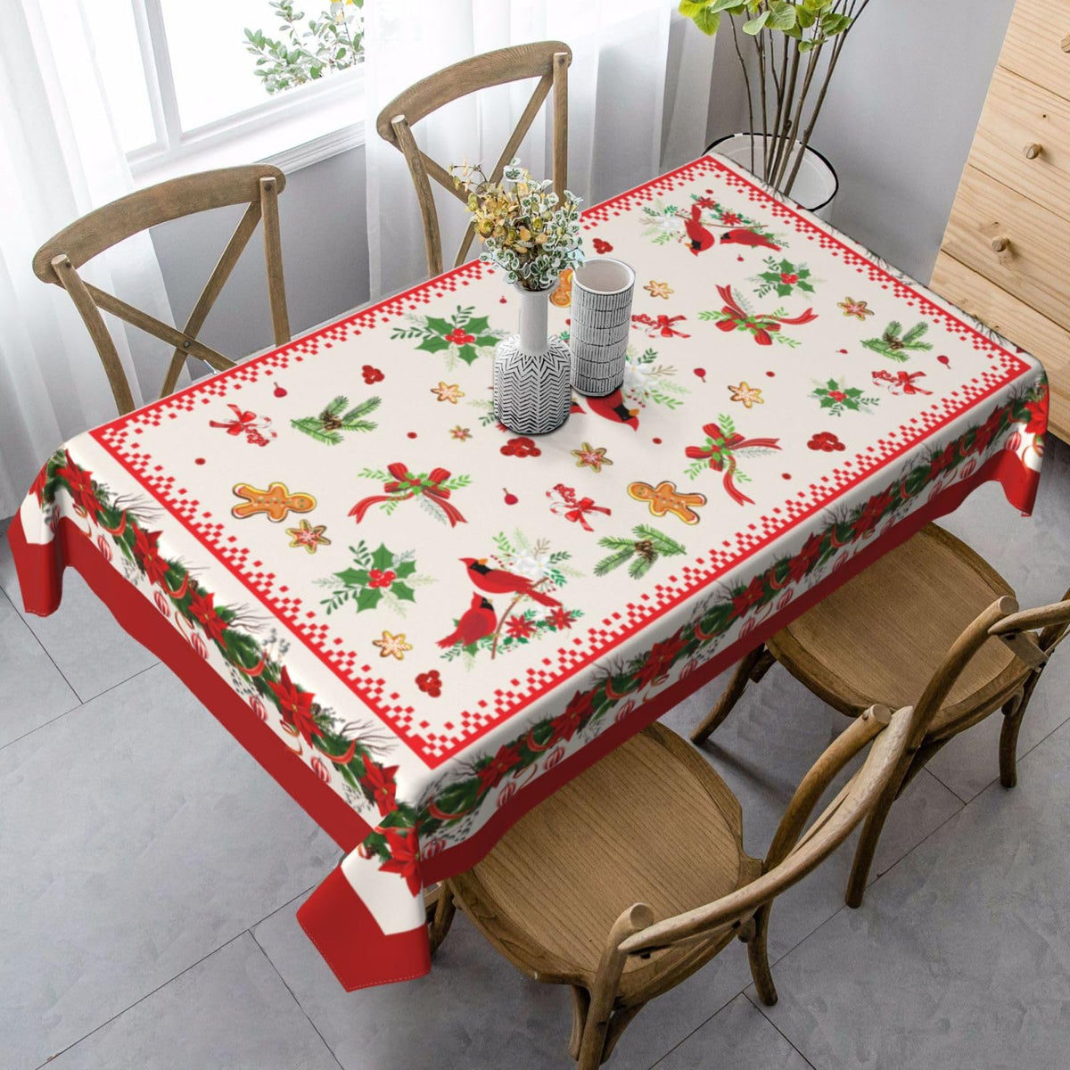 mutakin Christmas Rectangle Tablecloth Washable Table Cloth 60x90 Inch Table Cover Waterproof for Decoration Kitchen Dining Room