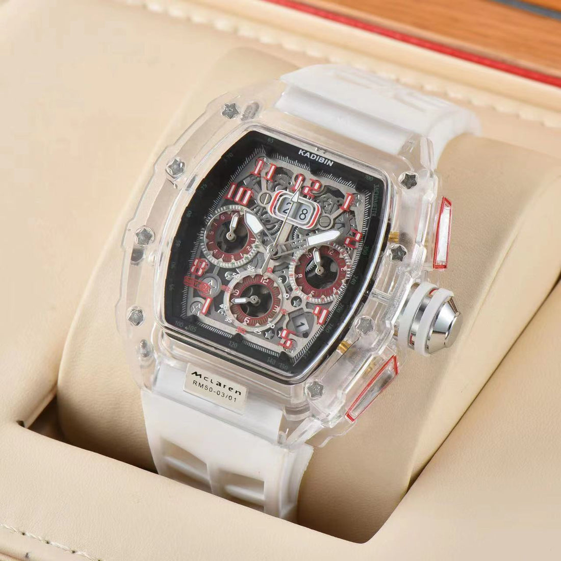 Transparent Six-Hand Quartz Watch with Rotating Chassis