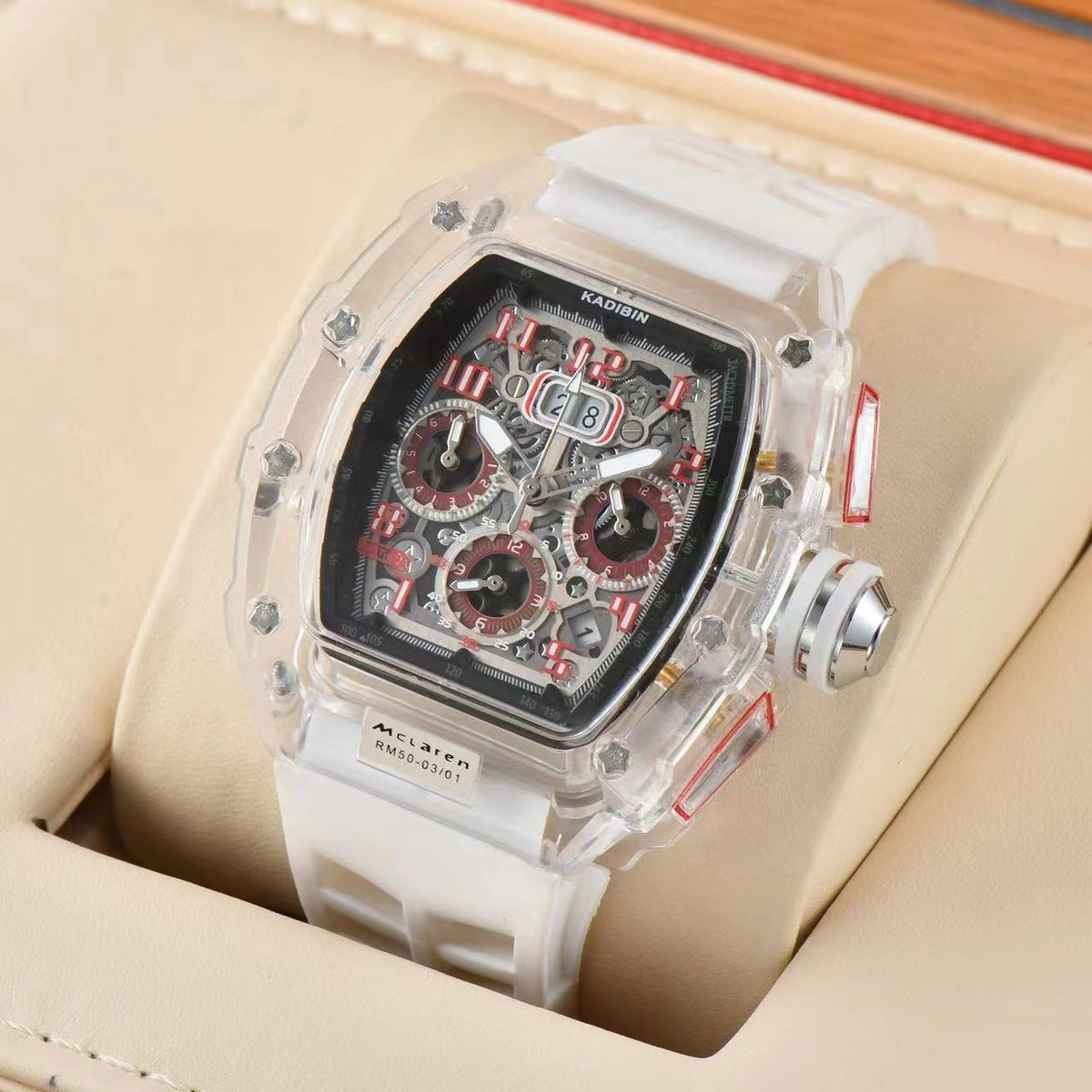 Transparent Six-Hand Quartz Watch with Rotating Chassis