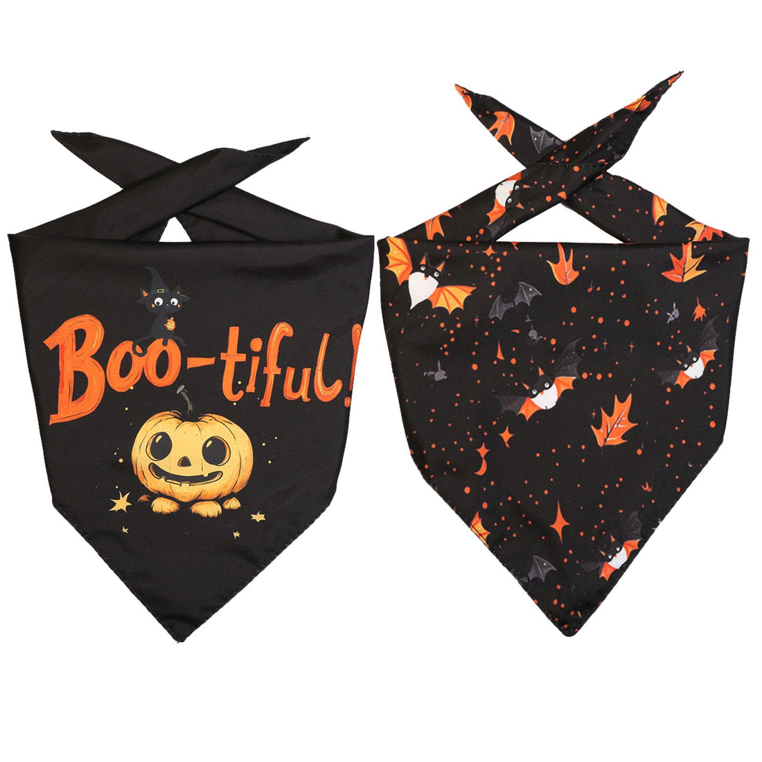JouiiSiYa Halloween Dog Bandana Pumpkin and Bat Pet Triangle Scarf Adjustable Washable Pet Neckerchief Bibs Dog Halloween Costume Decoration Dual-layer Pet Bandanas for Halloween (2 Pack X-Large)