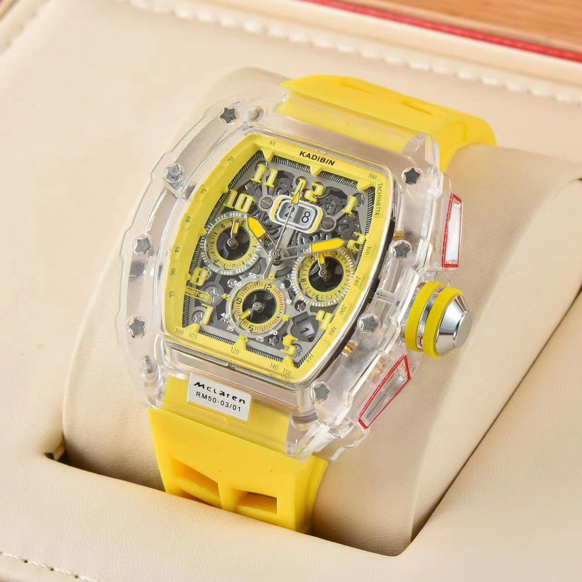 Transparent Six-Hand Quartz Watch with Rotating Chassis