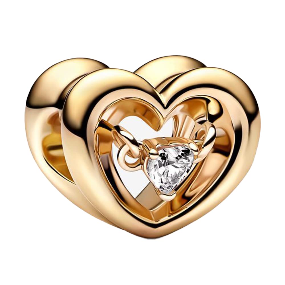 UIHEI Jewelry Gold Radiant Heart Floating Stone Charm for Women Necklaces or Bracelets Charms in 925 Sterling SilverMothers Day Christmas Birthday Anniversary Wedding Gifts for Women