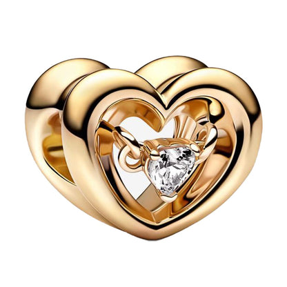 UIHEI Jewelry Gold Radiant Heart Floating Stone Charm for Women Necklaces or Bracelets Charms in 925 Sterling SilverMothers Day Christmas Birthday Anniversary Wedding Gifts for Women